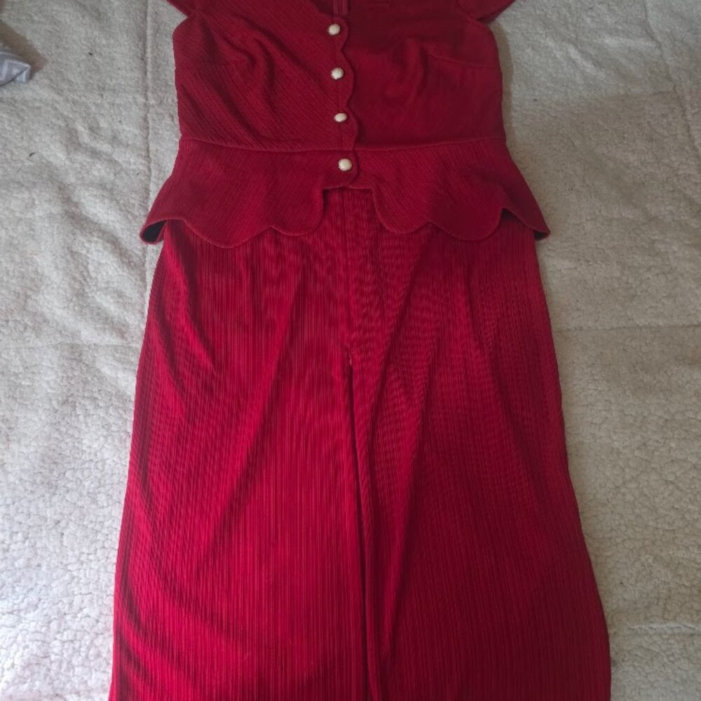 Women’s Professional Red Scalloped Work Dress | Size XXL